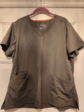 Scrub Joy Women's Olive V-Neck Utility Scrub Top